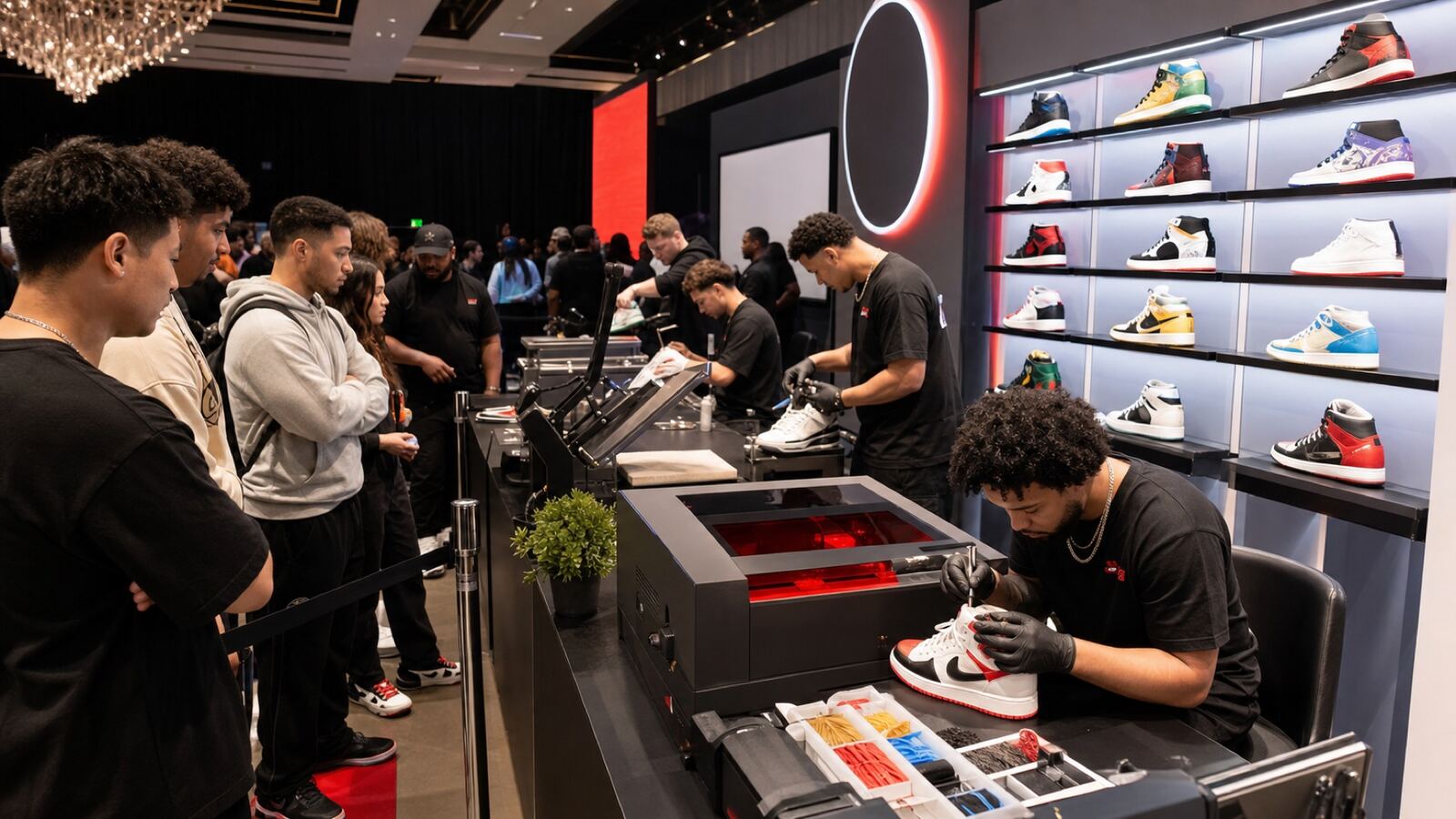 A live printing booth set up for a sneaker brand activation